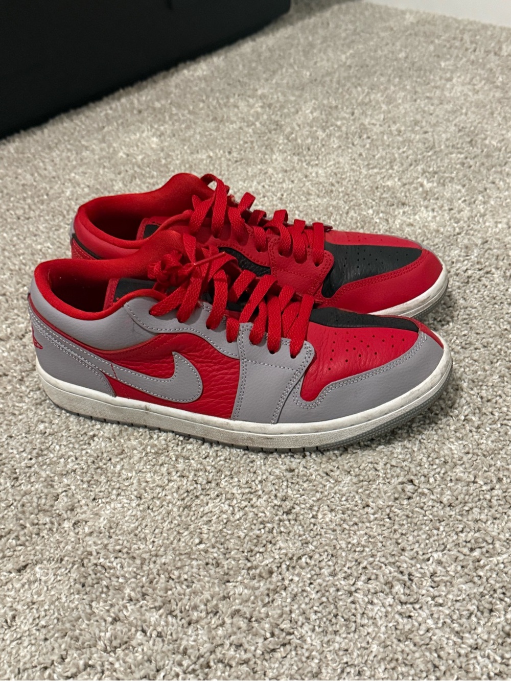 Jordan 1 Low Women’s Low-Top Sneakers in Red, Gray and Black